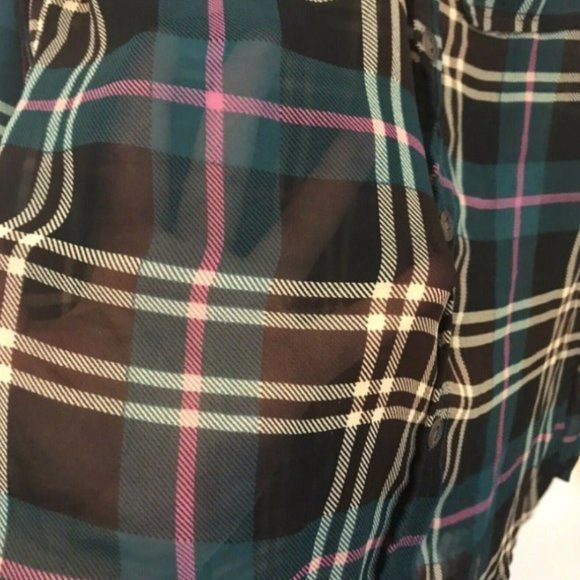 EUC Modcloth Sheer Plaid Button Down Blouse 1X - Picture 13 of 16